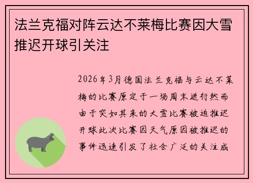 法兰克福对阵云达不莱梅比赛因大雪推迟开球引关注