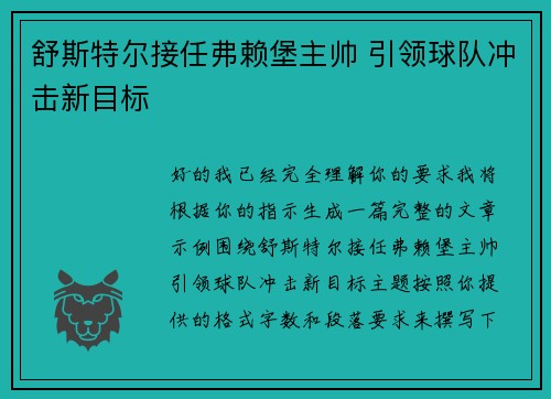 舒斯特尔接任弗赖堡主帅 引领球队冲击新目标